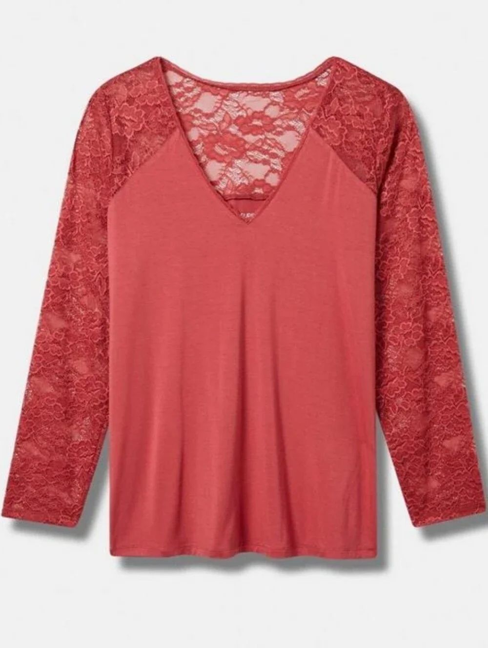 Torrid Holly Berry Lace Sleeve V-Neck Top - New - Picture 2 of 5